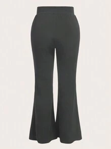 SHEIN EZwear Women'S Plus Size Solid Color Flared Trousers With V-Shaped Waistline Fall - Grey - View 2