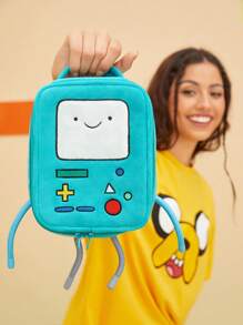 ADVENTURE TIME X SHEIN Cartoon Graphic Lake Blue Asymmetrical Handheld Cosmetic Bag, Gifts