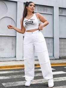SHEIN EZwear 女性加大號直筒牛仔褲 - 白色 - 查看 5