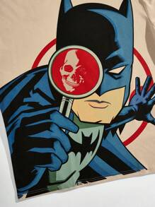 ROMWE MEN Batman X ROMWE Men Comic Print Short Sleeve T-Shirt, School - Khaki - View 3