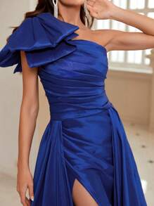 SHEIN Belle Exaggerated Bowknot Decorated One Shoulder Evening Party Dress - Blue - View 8