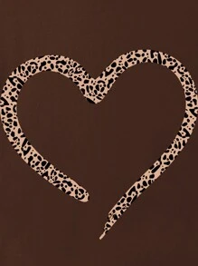 SHEIN Unity 大尺碼女款心型豹紋印花圓領 T 卹 - 巧克力棕 - 查看 6