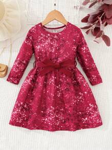 Cô Gái Trẻ Tất cả Kim sa Hiệu ứng In Váy có thắt lưng - Đỏ - Xem 1