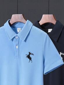 2入組兒童標準尺碼男童休閒寬鬆針織圖案短袖polo衫,帶領子 - 彩色 - 查看 4