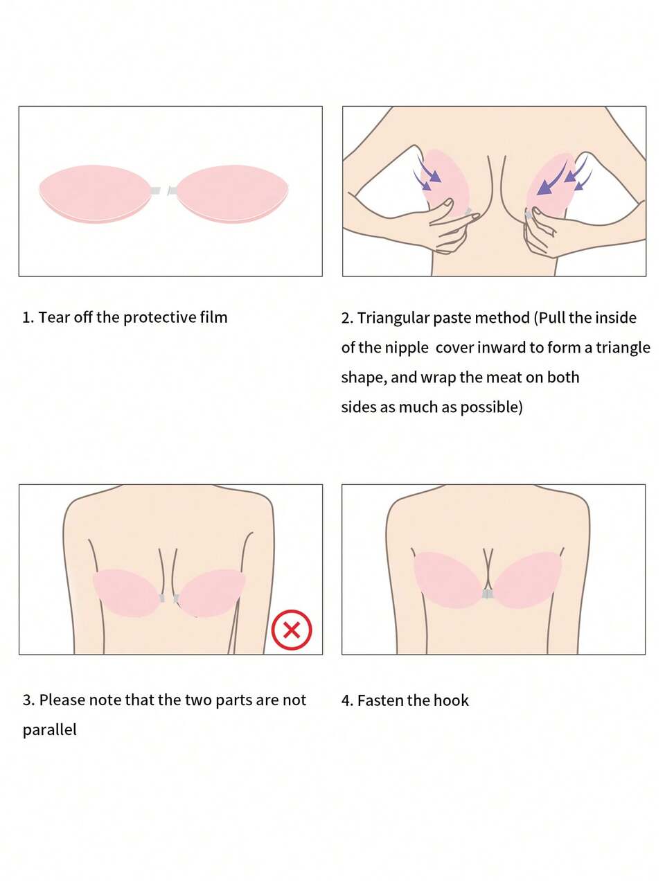 Women'S Strapless Push Up Adhesive Bra 2pairs