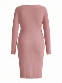 SHEIN Maternity Twist-Front Ribbed Bodycon Dress - Multicolor - View 6