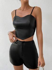 SHEIN Unity Women'S Slim-Fit Pu Leather 2-Piece Set - Black - View 5