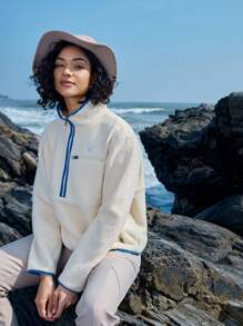 In My Nature Women's Half-Zip Outdoor Fleece Jacket With Pockets - Beige - View 4