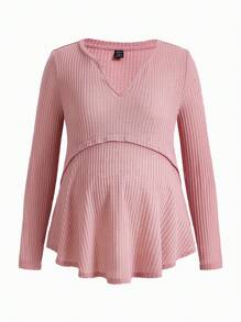 Modmama Maternity Solid Color Notch Collar T-Shirt