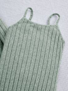 SHEIN Leap Crew Tween Girls' Basic Casual Knitted Solid Buttoned Long Sleeve Top With Cami Dress Set - Mint Green - View 3