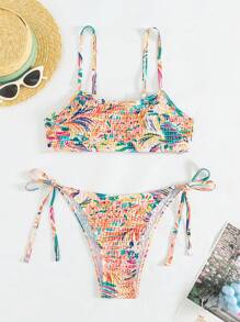 SHEIN Swim Women's Plant Print Push-Up Bikini Set Summer Beach