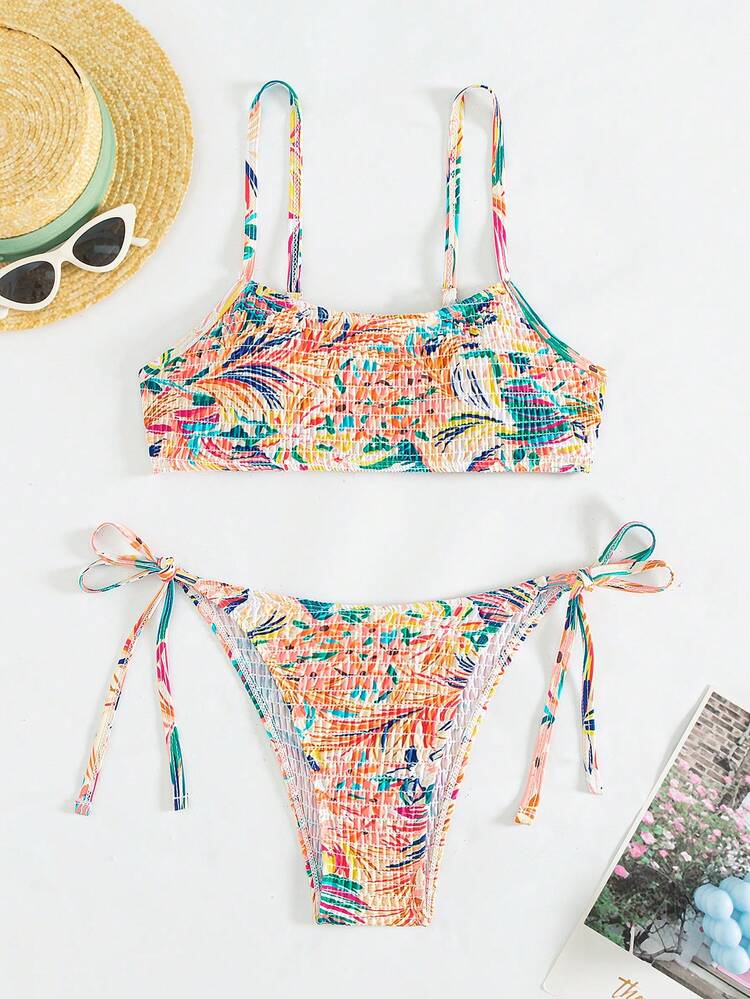 Women's Plant Print Push-Up Bikini Set Summer Beach