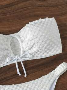 SHEIN Swim Bandeau Texture Bikini Set With Drawstring Detail Wedding Summer - White - View 5