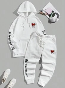 Manfinity RebelGame 男士字母和卡通印花連帽衫和慢跑套裝 - 白色 - 查看 1