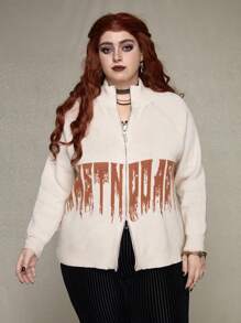 ROMWE PUNK Plus Size Monogram Zip Cardigan