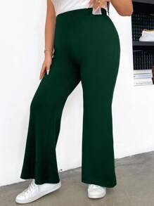 Calvaya Kích thước lớn Của phụ nữ Cao eo Quần loe - Màu xanh lá cây đậm - Xem 5