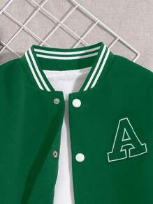 SHEIN Tween Boys' Cool Contrast Color Letter Pattern Jacket And Jogger Pants Outfit - Green - View 4