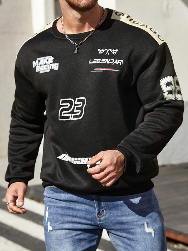 Manfinity LEGND Men's Plus Size Contrast Letter Pattern Drop Shoulder Sweatshirt