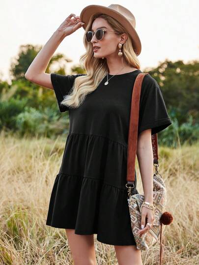 فستان بيبيدول كم ملتف حافة مكشكشة