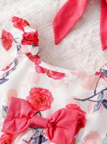 女婴花卉印花盖袖上衣和短裤套装 - 彩色 - 查看 3