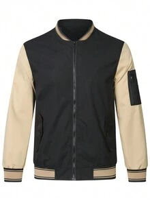 Manfinity Homme Men's Casual Loose Fit Color Block Baseball Jacket - Black - View 3
