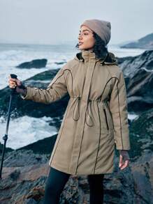 In My Nature 女士連帽拉鍊前開運動外套，帶束腰繩設計 - 綠色 - 查看 7