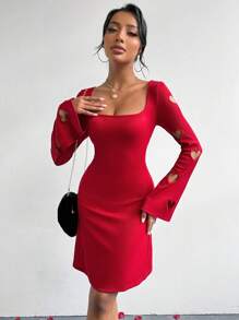 SHEIN Essnce Casual Women Heart Hollow Out Flare Sleeve Dress For Valentine's Day