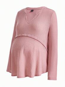 Modmama Maternity Solid Color Notch Collar T-Shirt
