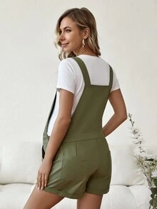 SHEIN Maternity Slant Pocket Overalls Shorts - Army Green - View 2