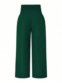 Celure 大尺碼女用寬鬆雙排扣闊腿褲 - 墨綠色 - 查看 2