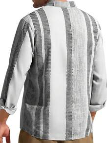 Men's Vintage Long Sleeve Striped Shirt - Multicolor - View 2