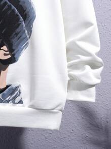 SHEIN Cậu bé Tween Giải trí Phong cách đường phố In áo có mũ Đan Áo nỉ Với Nhân vật Mẫu - trắng - Xem 4