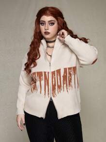 ROMWE PUNK Plus Size Monogram Zip Cardigan
