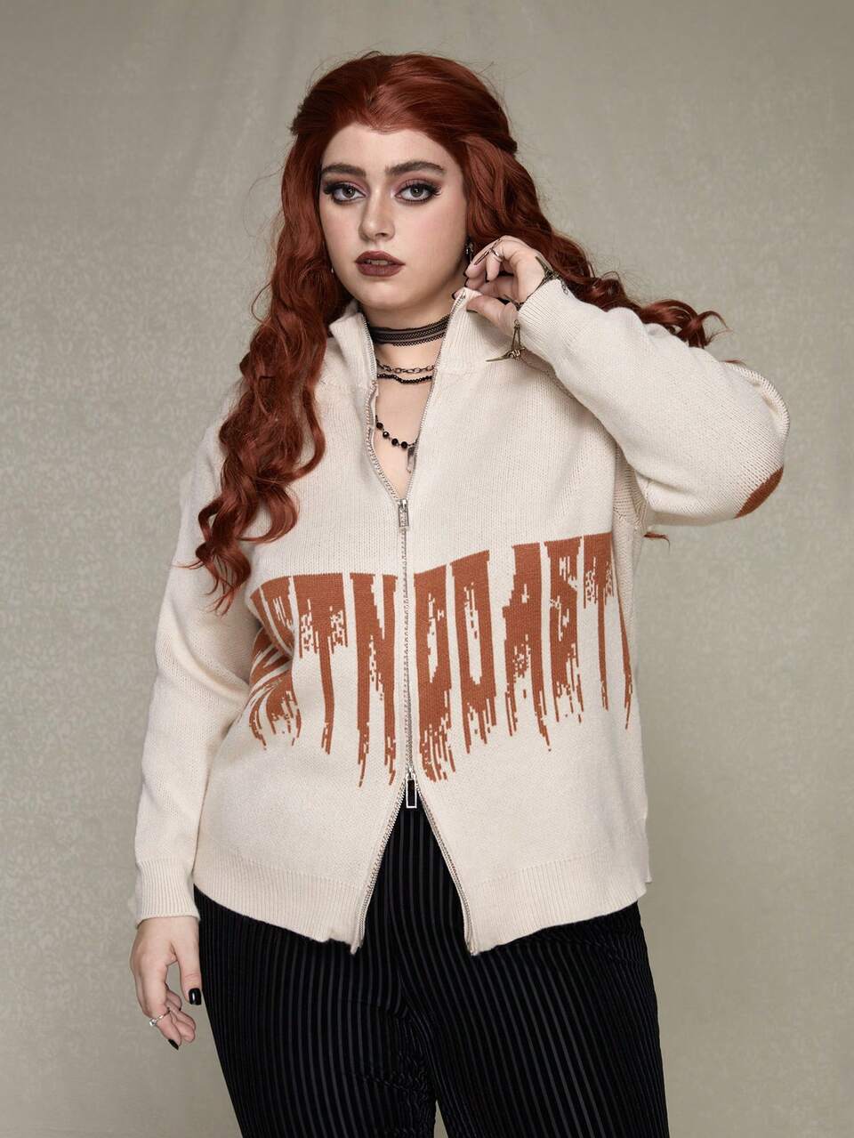 Plus Size Monogram Zip Cardigan