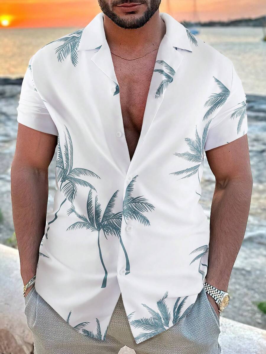 Manfinity RSRT Men's Tropical Plants Print Short Sleeve Shirt (random Cut) - White - View 1