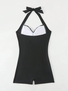 Swim Vcay 女士條紋露肩單肩一字領泳衣,嘉年華 - 黑與白 - 查看 6