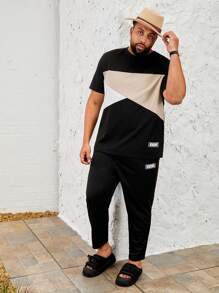 GENTILAND 男士加大尺寸 Monogram 針織休閒短袖 T 恤和褲子兩件式