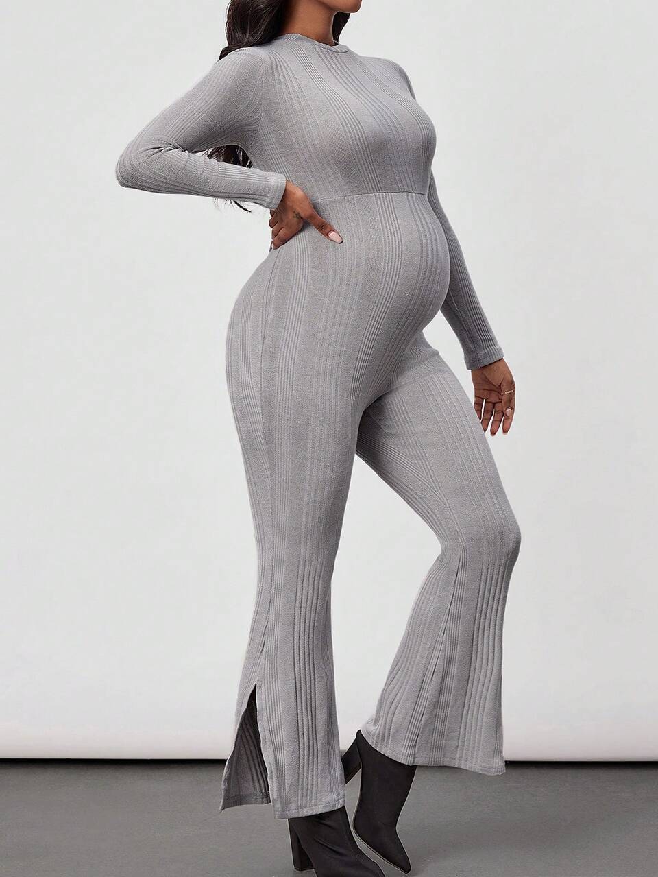 Maternity Knotted Ribbed Jumpsuit With Cutout Back Design