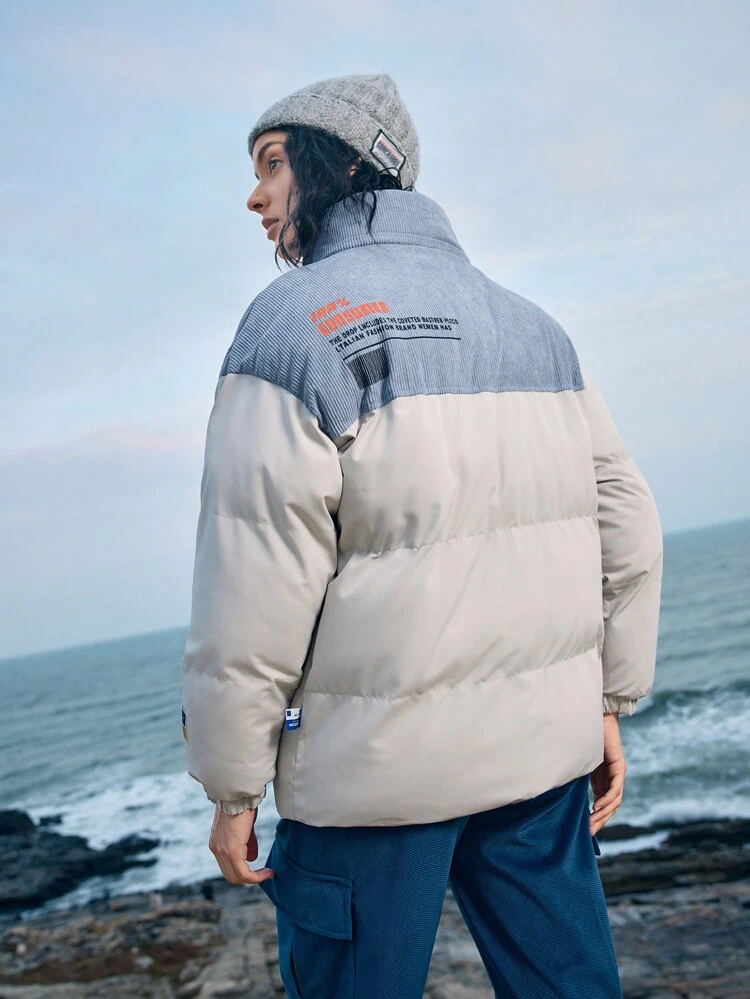 Women's Color Block Zipper Front Stand Collar Outdoor Sports Coat