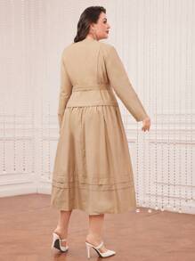 Modelyn Plus Size Casual Solid Color Dress Long Evening Dresses - Khaki - View 2