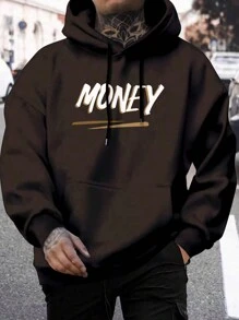 Manfinity EMRG 男士大尺碼天使和字母印花連帽運動衫 - 黑色 - 查看 2