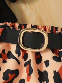 女婴波点网纱长袖上衣+豹纹腰带半裙套装，可爱街头风，春夏款 - 彩色 - 查看 4