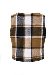 SHEIN Frenchy Women's Plaid Single-breasted Vest Jacket - Khaki - View 2
