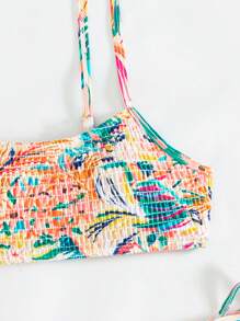 SHEIN Swim Women's Plant Print Push-Up Bikini Set Summer Beach