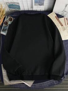 Men'S Plus Size Astronaut And Letter Print Thermal Lined Sweatshirt - Black - View 2