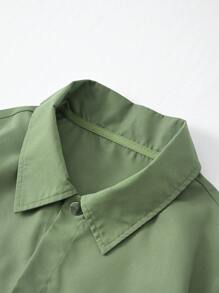 Manfinity Homme Men'S Button-Up Shacket With Flap Pockets - Army Green - View 5
