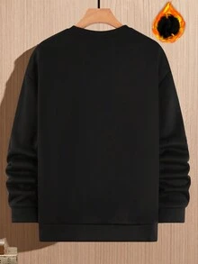 Manfinity Homme 寬鬆款男士圓領衛衣，貓印花設計 - 黑色 - 查看 2