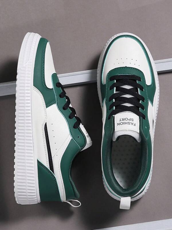 Men'S Colorblock Casual Sneakers, Lace Up Soft Sole Flat Comfortable Skate Shoes For Men