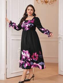 Modelyn 大尺碼女士荷葉袖花卉印花長裙 - 彩色 - 查看 5