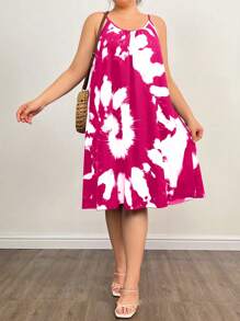 EMERY ROSE 大码女式夏季扎染吊带连衣裙 - 玫紅色 - 查看 4